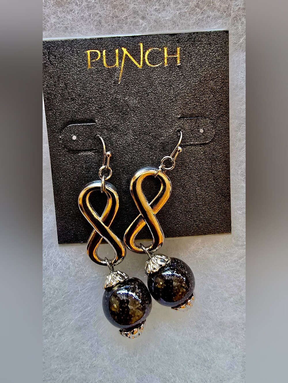 Punch Studio Gold Infinity Earrings with Black Bead Drops